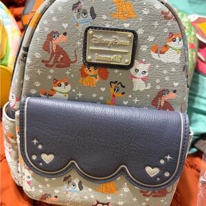 Loungefly Grey Puppy Print Kids Mini Backpack with Navy Flap